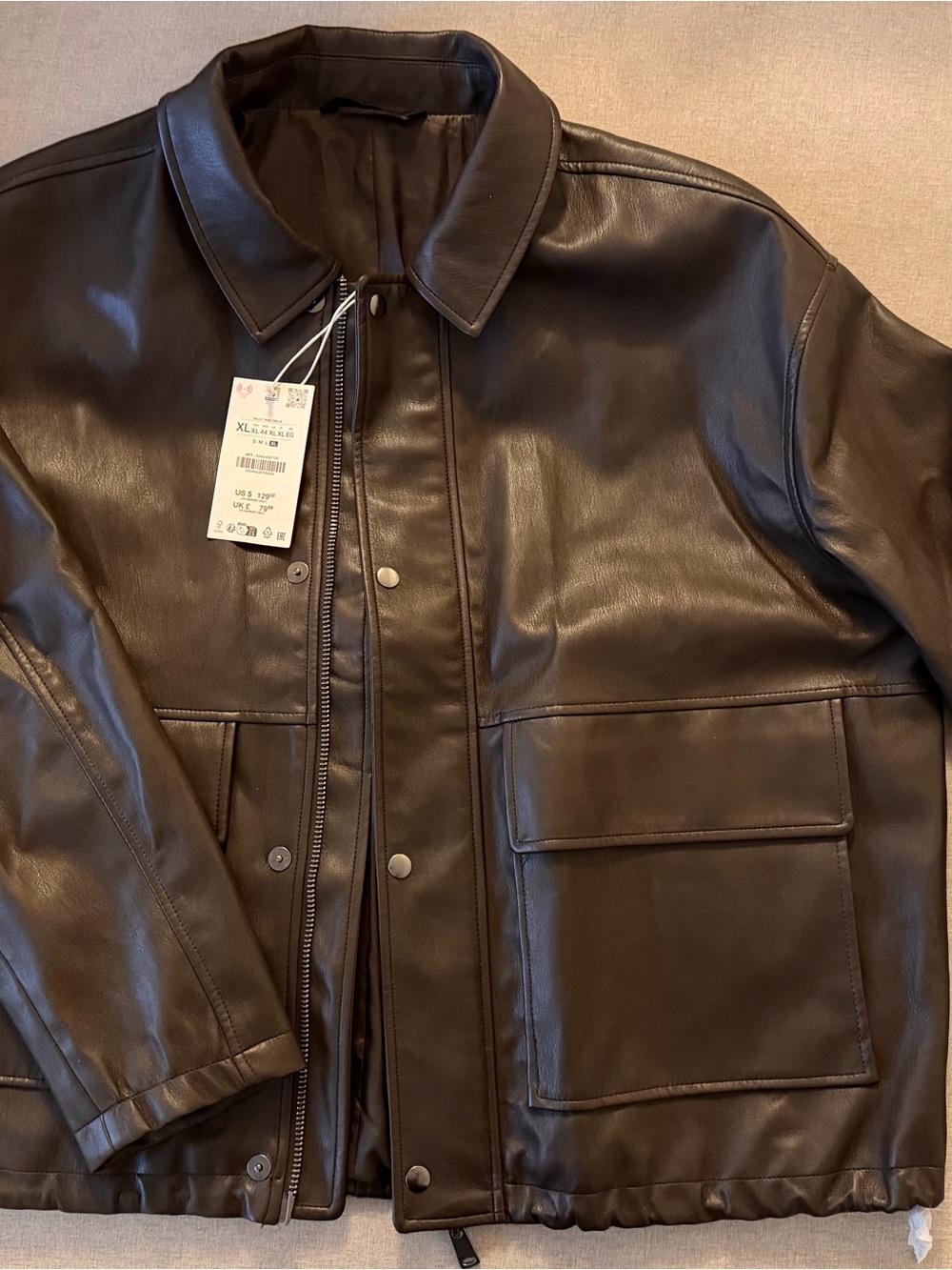 Zara Brown Leather Bomber Jacket